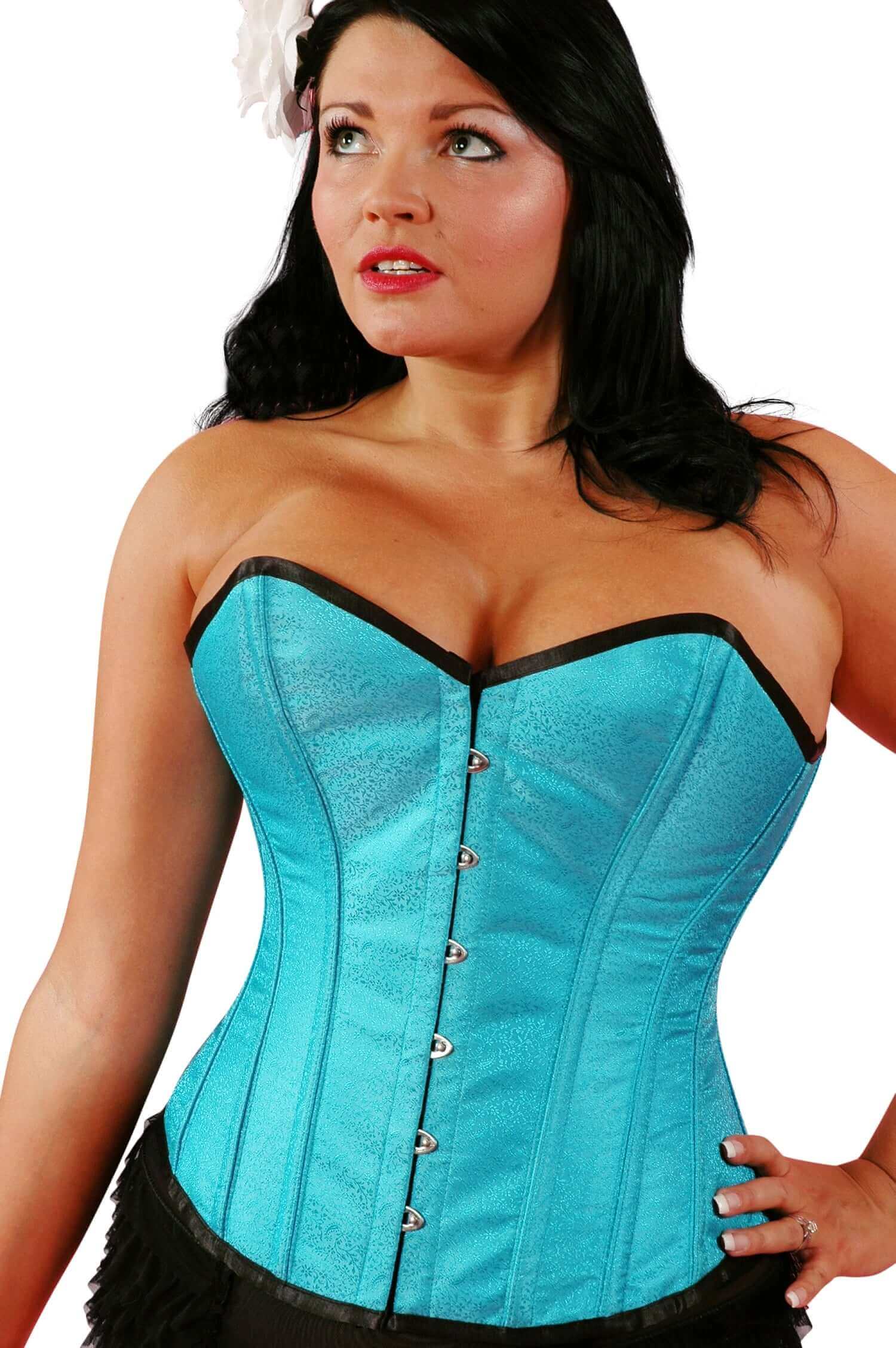 Playgirl Steel Boned Jacquard Floral Corset In Turquoise