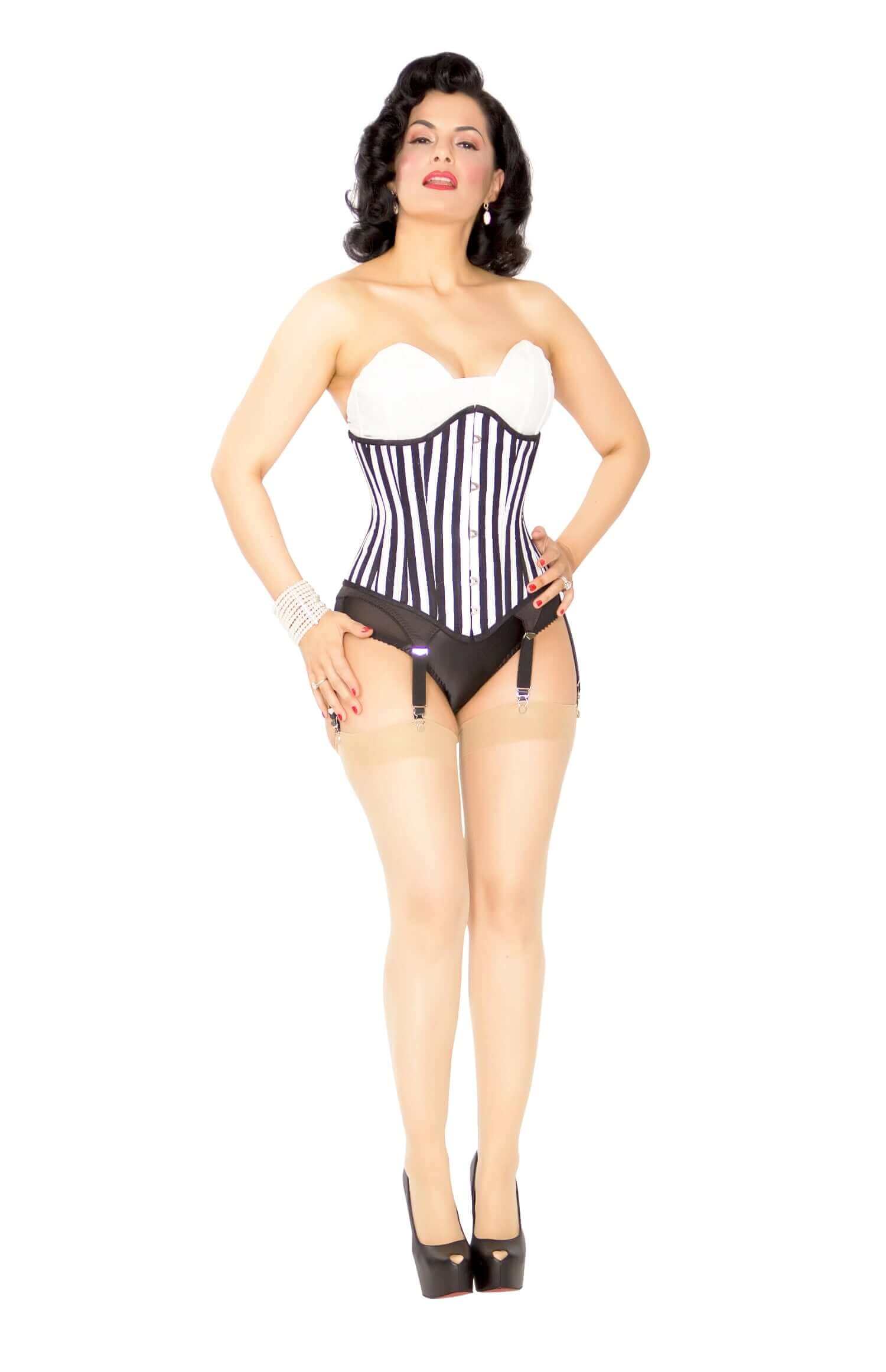 Playgirl Long Black & White Stripe Corset Cincher