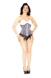 Playgirl Long Black & White Stripe Corset Cincher