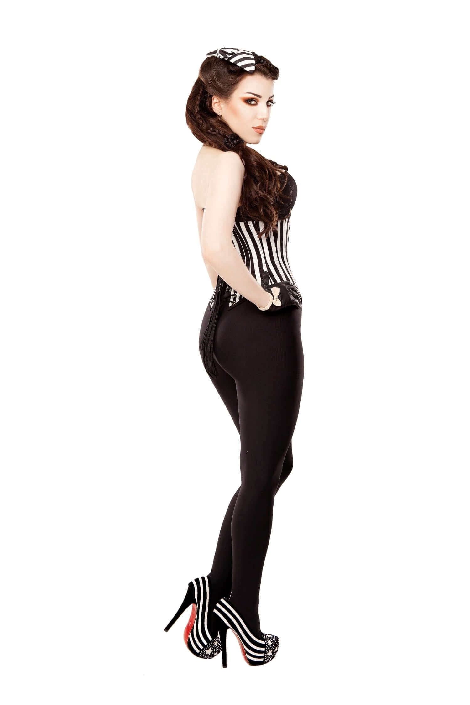 Playgirl Long Black & White Stripe Corset Cincher