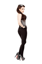 Playgirl Long Black & White Stripe Corset Cincher