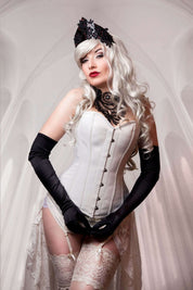 Playgirl Nina Long Satin Overbust Ivory Steel Boned Corset