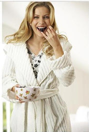 White Soft Cotton Chenille Shawl Collar Dressing Gown