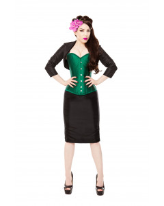 Green Silk Steel Boned Corset & Black Pencil Skirt, Bolero & Halters