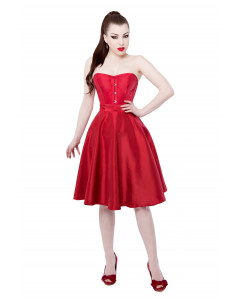 Red Tafetta Corset Dress With Long Corset
