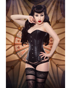 Long Embossed Faux Leather Overbust  Steel Boned Corset 